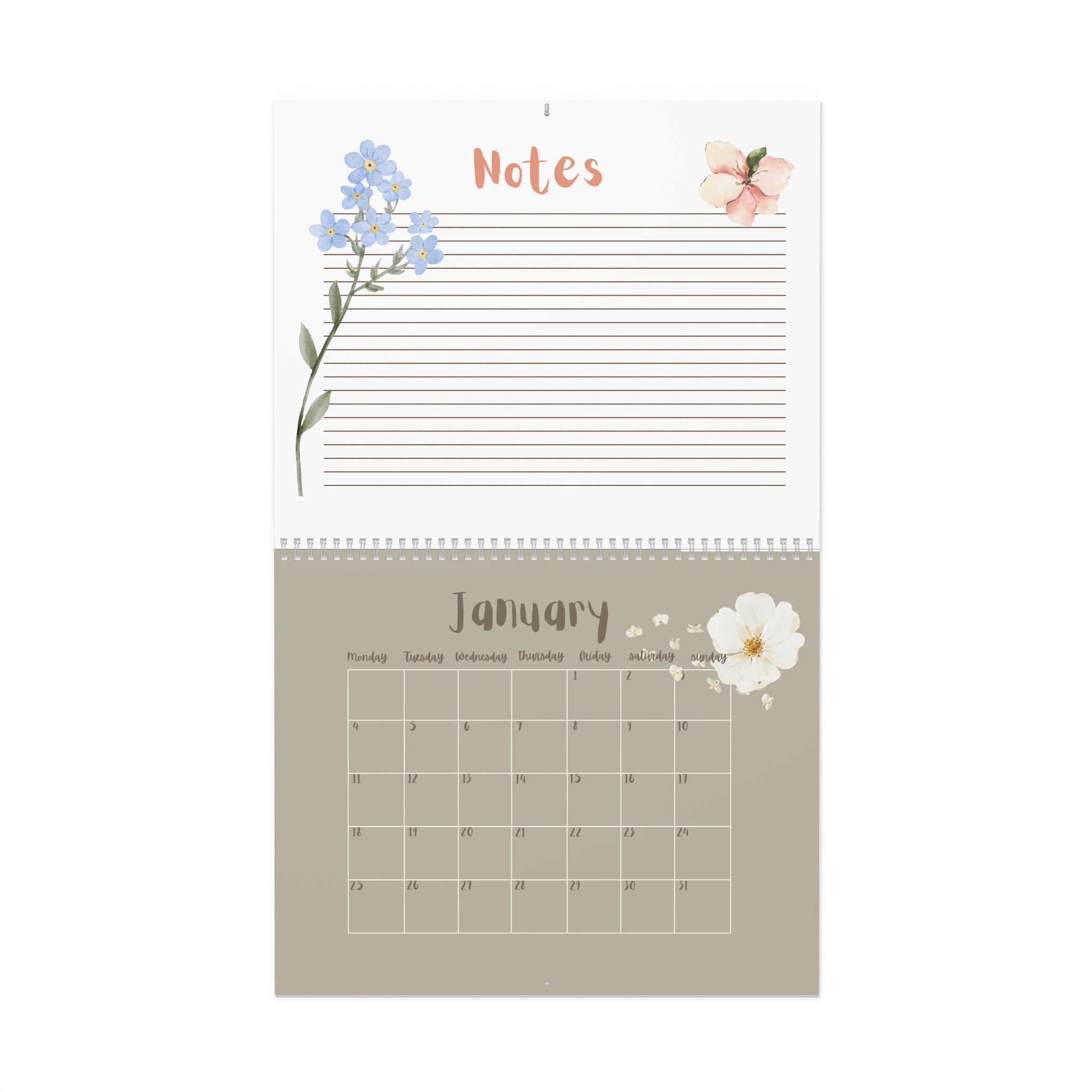 Floral Notes Wall Calendar | Monthly Planner, Lined Notes