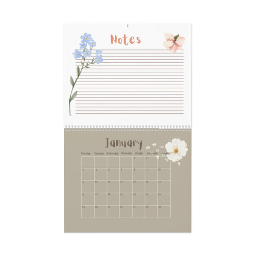 Floral Notes Wall Calendar | Monthly Planner, Lined Notes