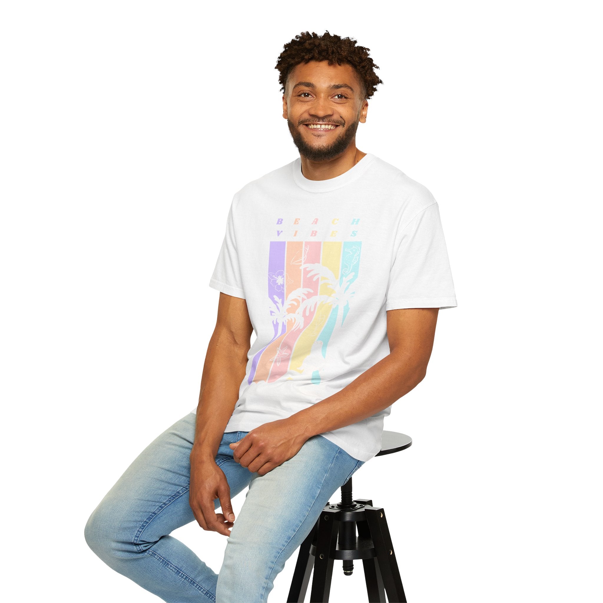 Beach Vibes T-Shirt — Pastel Palm Sunset Graphic Tee