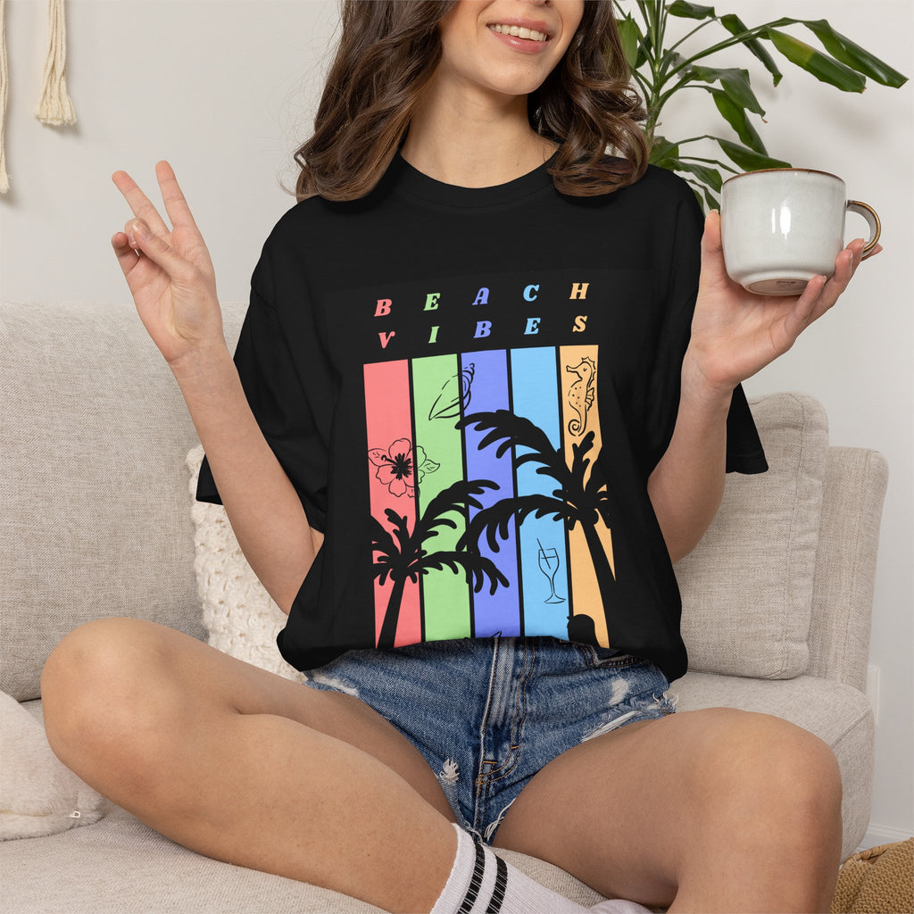 Beach Vibes T-Shirt — Pastel Palm Sunset Graphic Tee