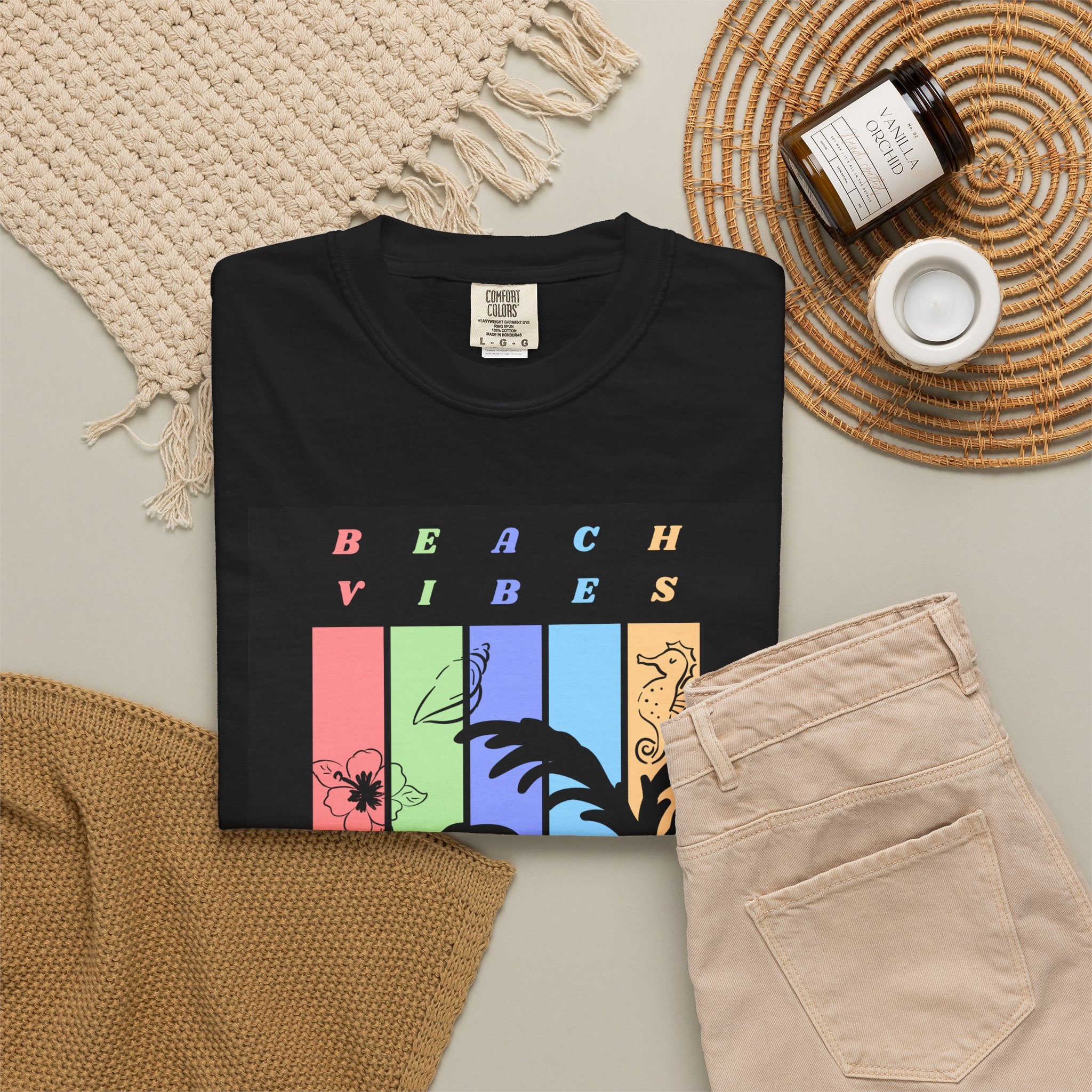 Beach Vibes T-Shirt — Pastel Palm Sunset Graphic Tee