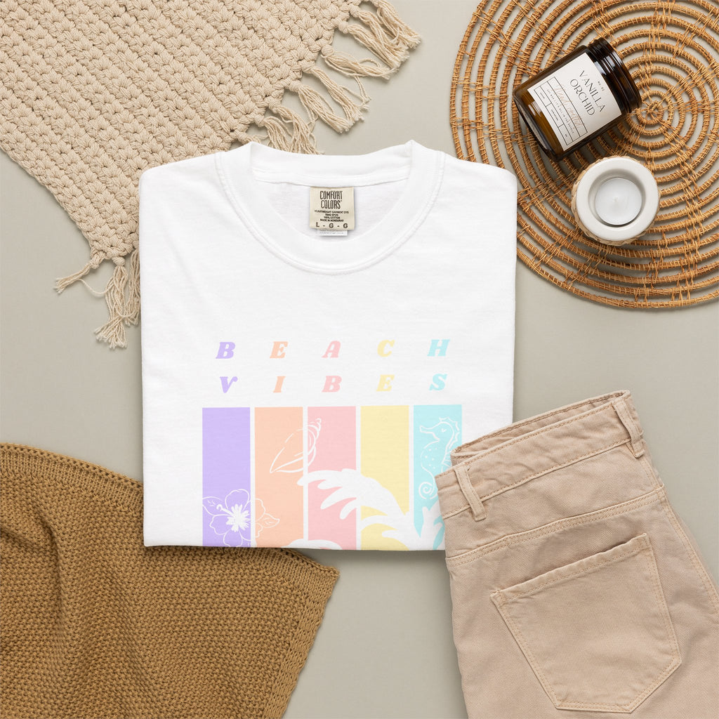 Beach Vibes T-Shirt — Pastel Palm Sunset Graphic Tee