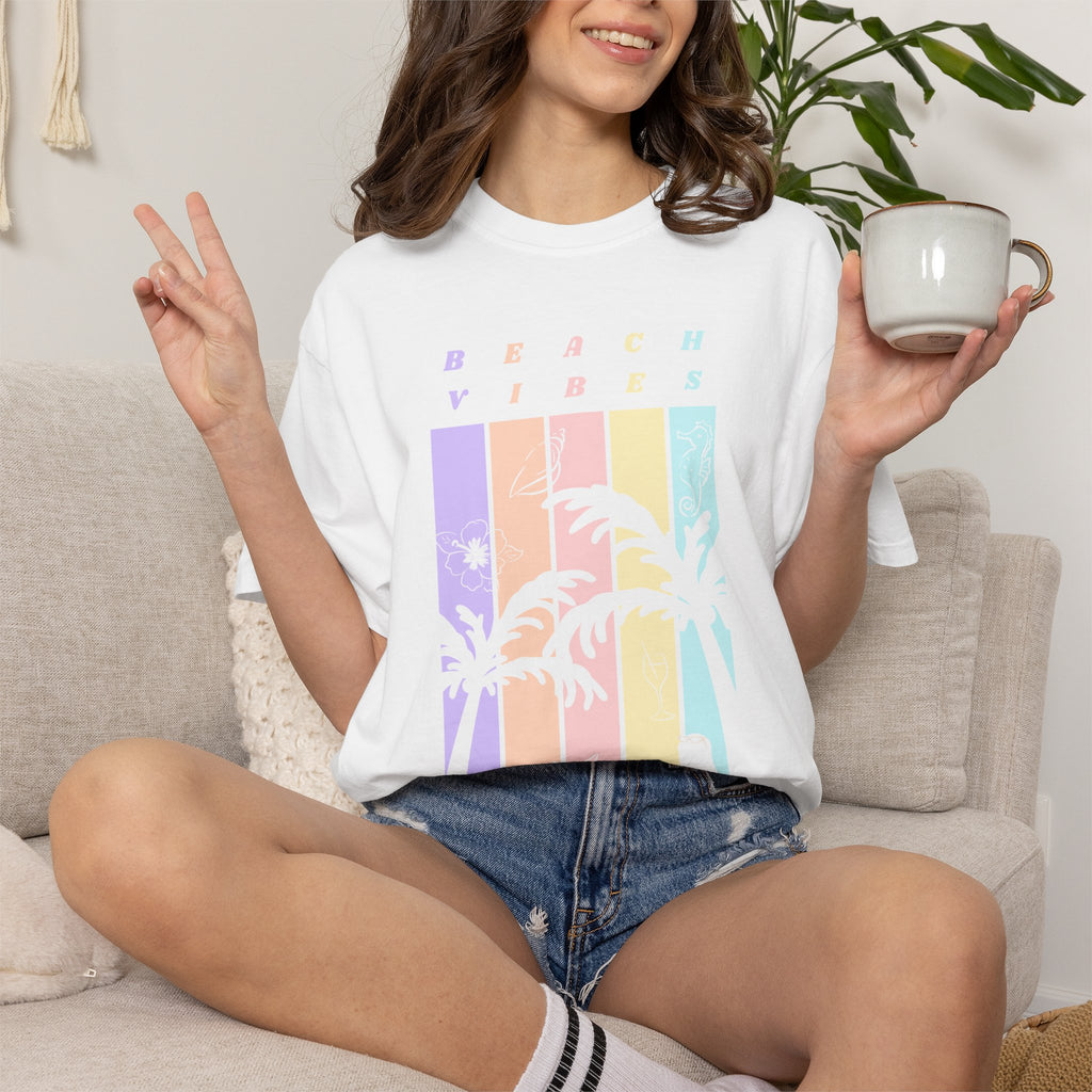 Beach Vibes T-Shirt — Pastel Palm Sunset Graphic Tee