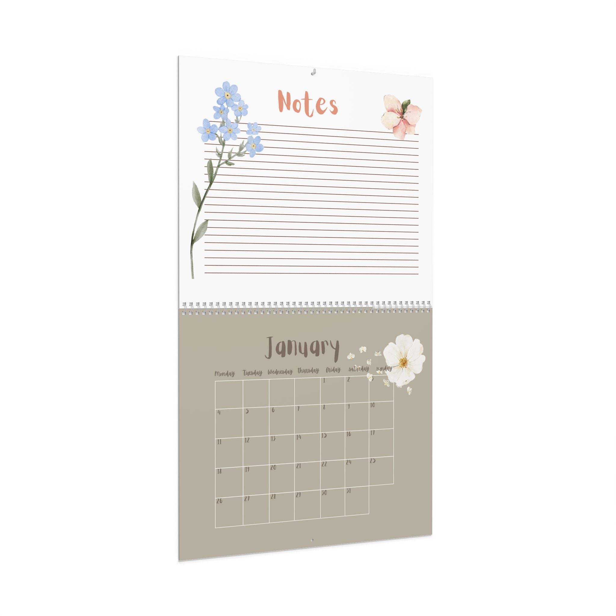 Floral Notes Wall Calendar | Monthly Planner, Lined Notes